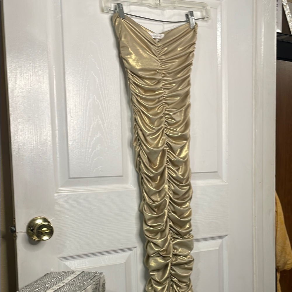 Black Bead Gold Ruched Maxi Skirt for Cocktail Nights